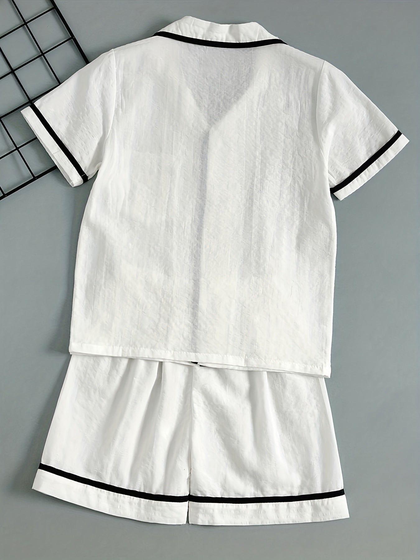 Girls Cotton Pajamas Set Embroidered Top & Shorts