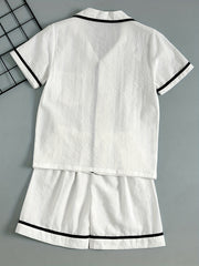 Girls Cotton Pajamas Set Embroidered Top & Shorts