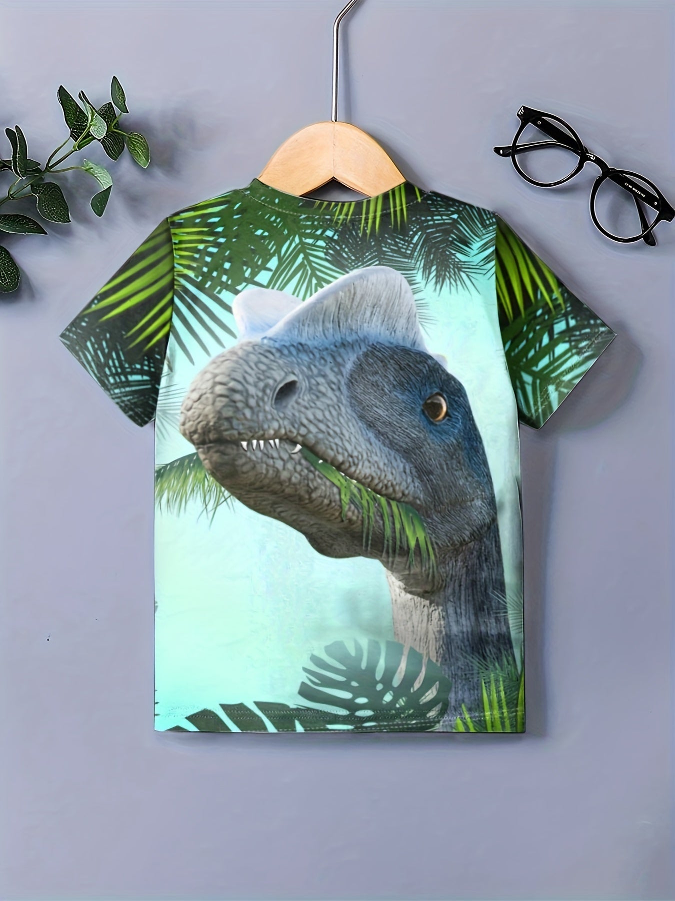 Kids Dinosaur 3D Print Tee Shirt Short Sleeve Street Wear Round Neck