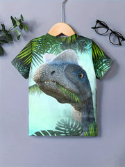 Kids Dinosaur 3D Print Tee Shirt Short Sleeve Street Wear Round Neck