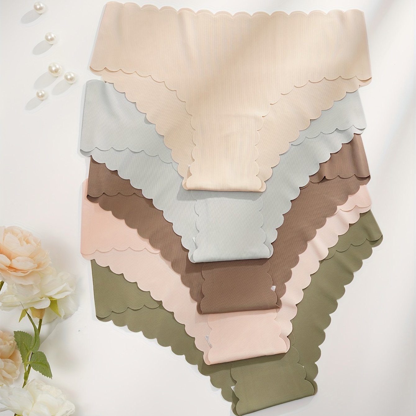 5 Seamless Scallop Trim Briefs Soft Stretchy Intimates Panties Women's Lingerie