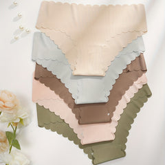 5 Seamless Scallop Trim Briefs Soft Stretchy Intimates Panties Women's Lingerie