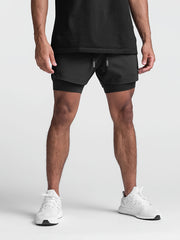 Men's Loose Solid Active Shorts With Pockets Drawstring 2 In 1 Shorts