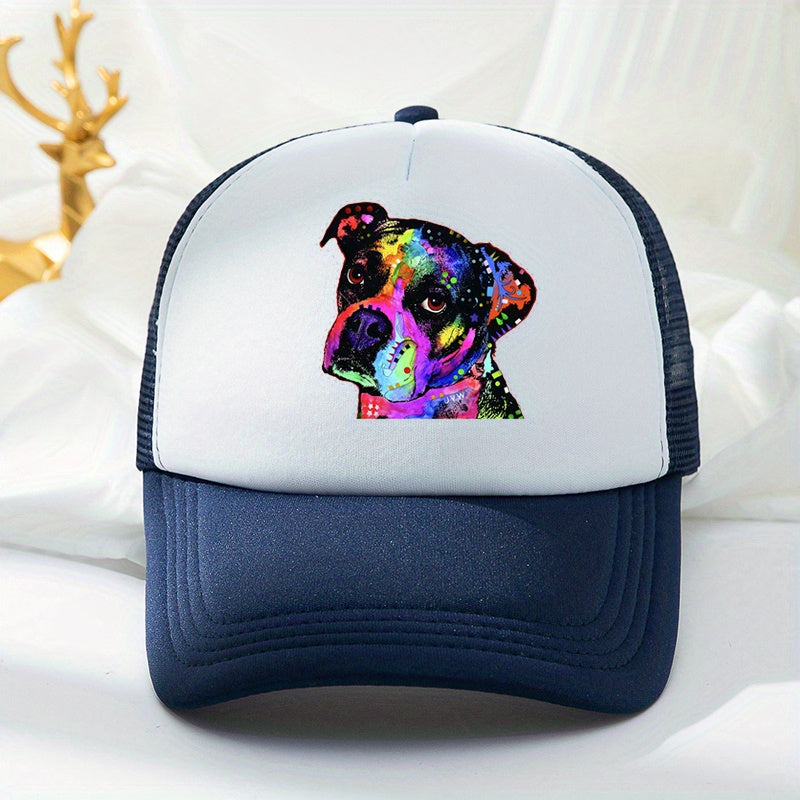 Pug Dog Trucker Hat Mesh Animal Pattern Baseball Cap Casual Sunshade Dad Hats