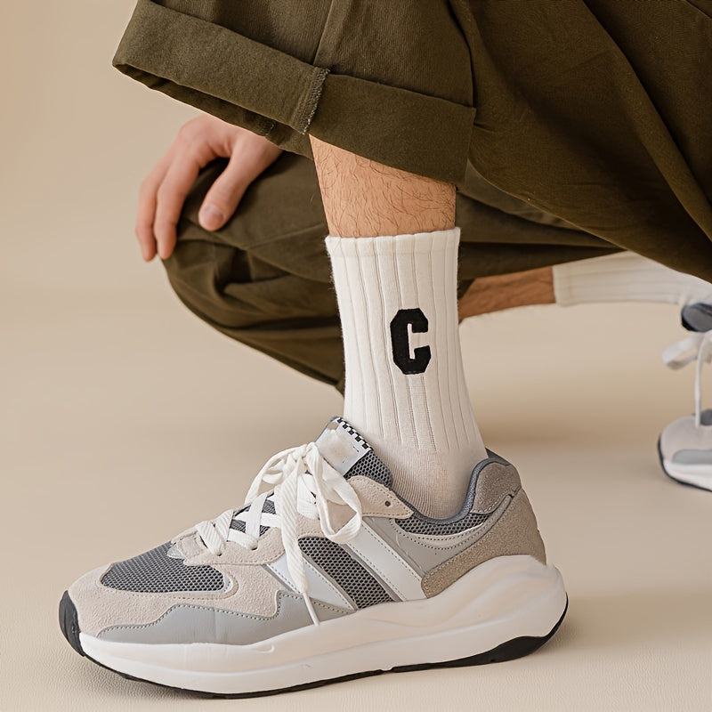 5 Pairs Men's Crew Socks Spring Autumn Wear-resistant Non-slip Breathable