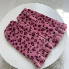 Leopard Fuzzy Leg Warmers Ruffle Knee High Socks Women's