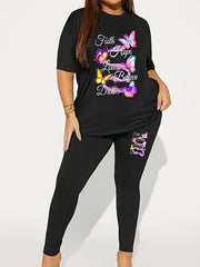 Women's Plus Coffee Print Tee & Leggings Outfit Set