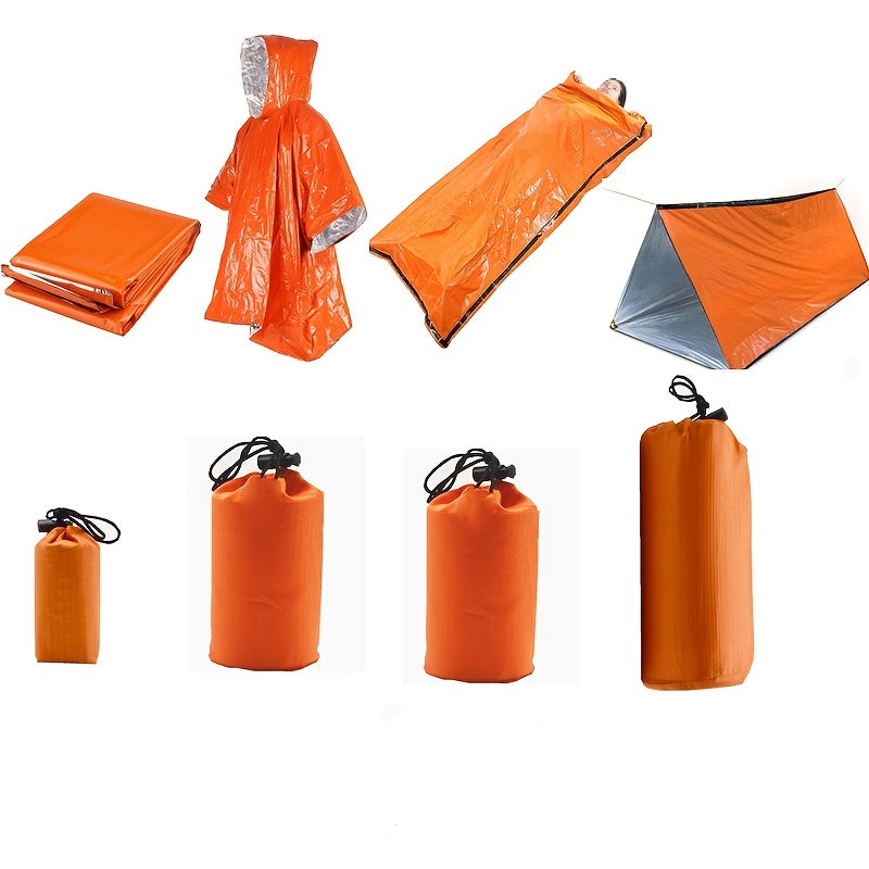 8pcs Emergency Tent Sleeping Bag & Raincoat Portable First Aid Blanket