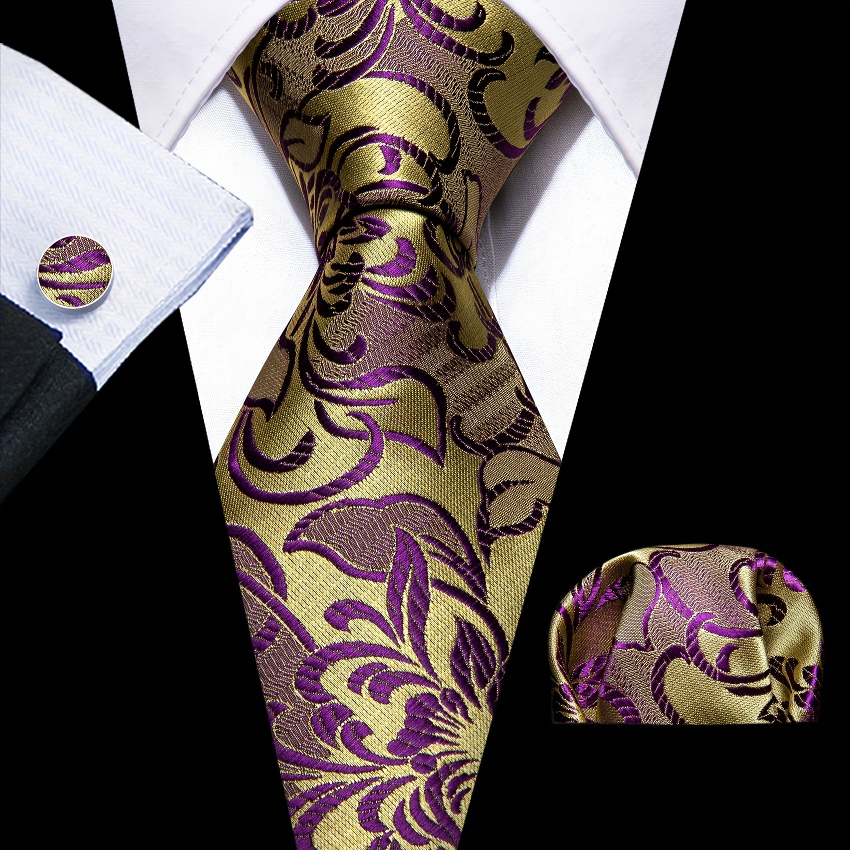 Barry Wang Men's Silk Floral Jacquard Tie Set