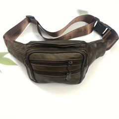 Men's Leather Waist Bag Large Capacity Crossbody Bag for Outdoor Sports