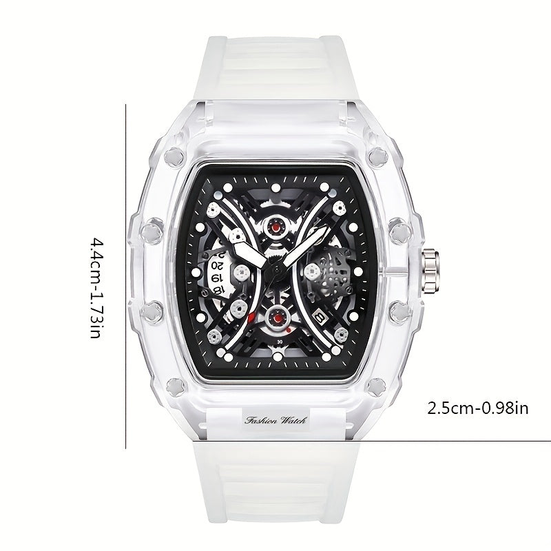 Men's Transparent Silicone Waterproof Wine Barrel Quartz Watch