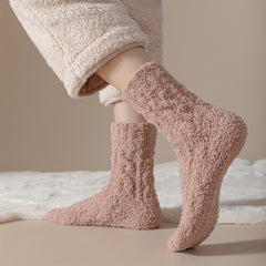 Women's Solid Fuzzy Mid Tube Socks - Comfy & Warm Stockings