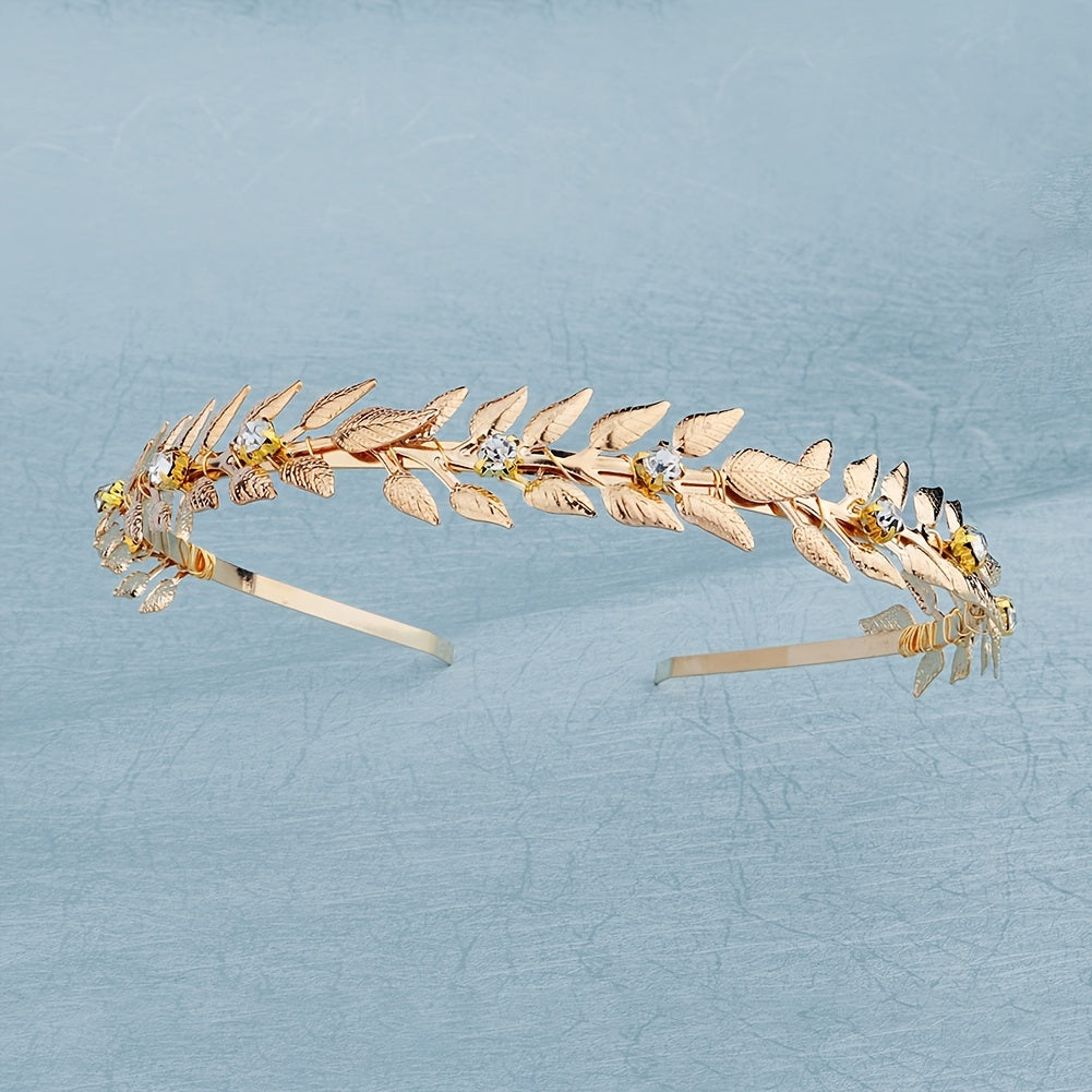 Golden Leaf Rhinestone Hairband Headband Princess Tiara