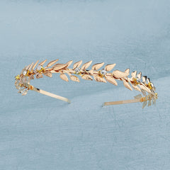 Golden Leaf Rhinestone Hairband Headband Princess Tiara