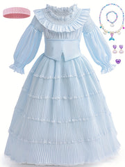 Girls Princess Dress Long Puff Sleeve Tulle with Accessories