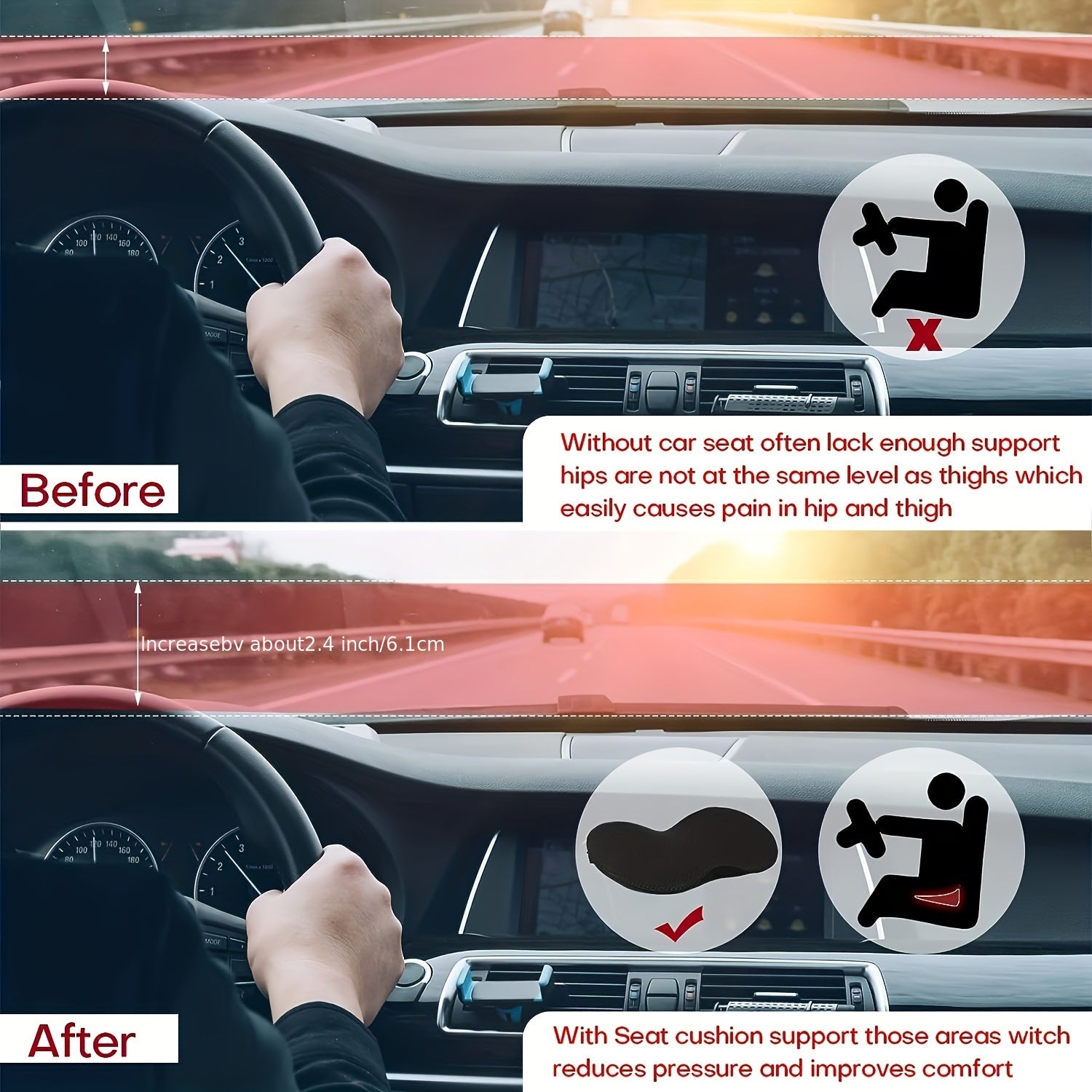 Memory Foam Car Seat Cushion for Back Pain Relief