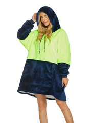 Colorblock Hooded Robe Warm & Cozy Long Sleeve Lounge Robe