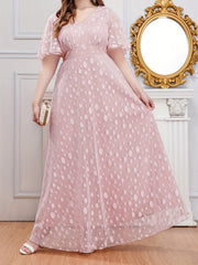 Polka Dot Mesh V Neck Maxi Evening Dress