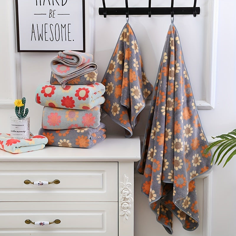 Flower Pattern Towel Set Soft Hand & Bath Towel Absorbent for Bathroom