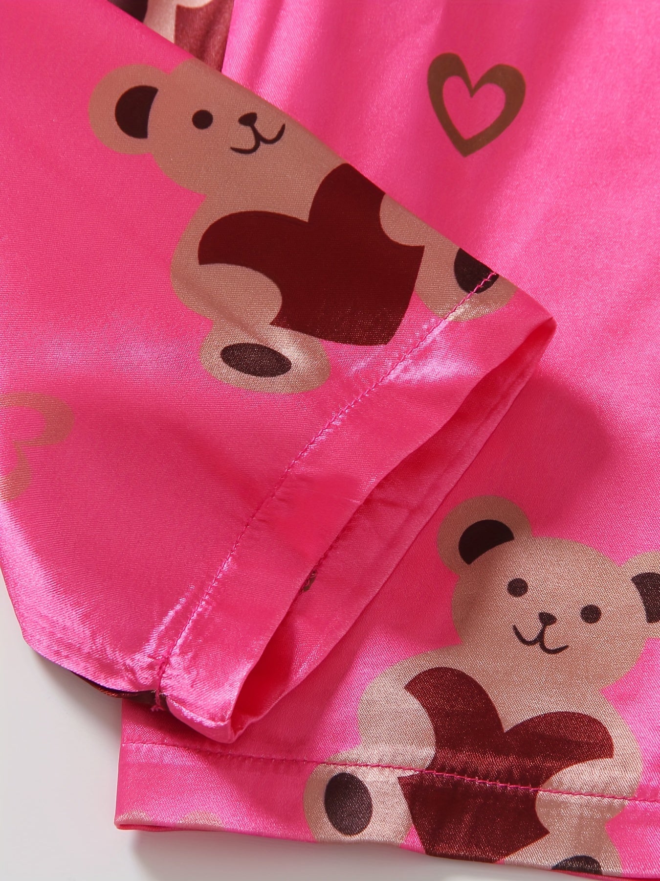 Kid's Satin Pajamas Cami Top & Button Front Top & Pants Set Bear Print PJ Set