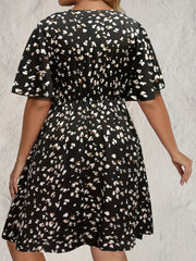 Ditsy Print Flutter Sleeve Surplice Neck Dress