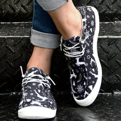 Women's Christmas Deer Sneakers Lace Up Flat Casual Shoes