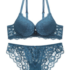 Lace Embroidery Lingerie Set Push Up Intimates Bra & Sheer Panty