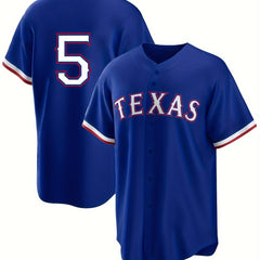 Men's TEXAS Number 5 Print V-neck Baseball Jersey