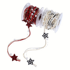 Red & Checkered 5-Point Star Decoration Strip - Christmas Tree DIY Ribbon