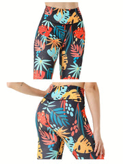 Leaf Print Yoga Pants High Stretch Slim Fit Quick Drying Leggings