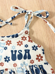 Independence Theme Printed Romper And Headdress Set