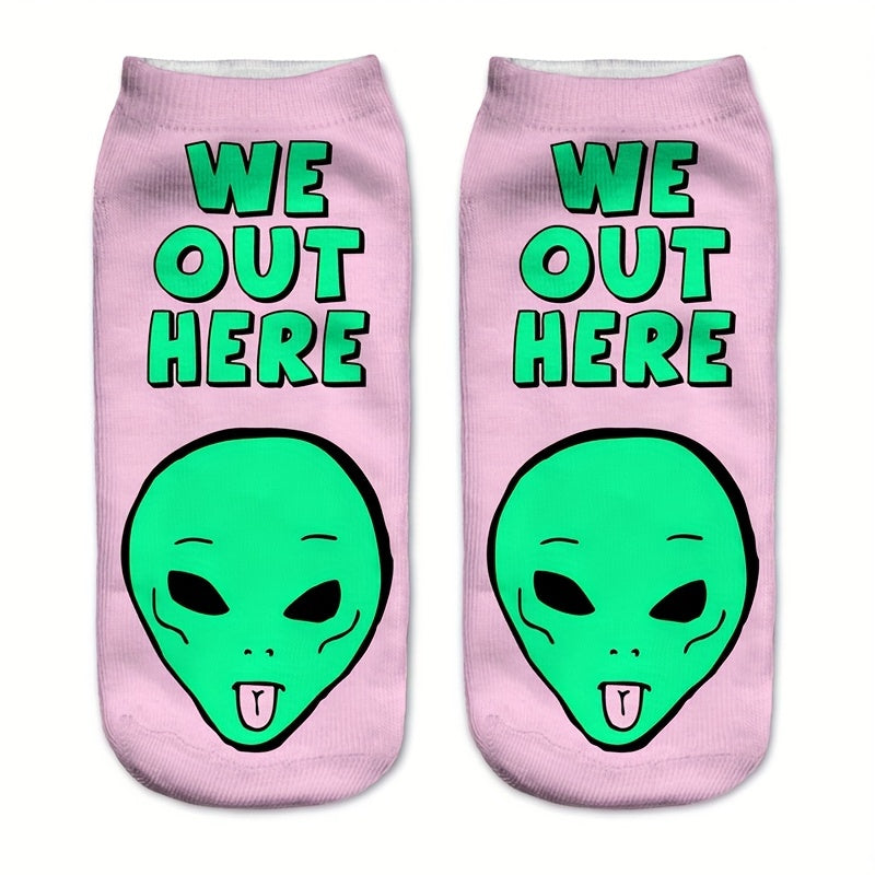 5 Pairs Alien Print Socks Low Cut Women's Stockings