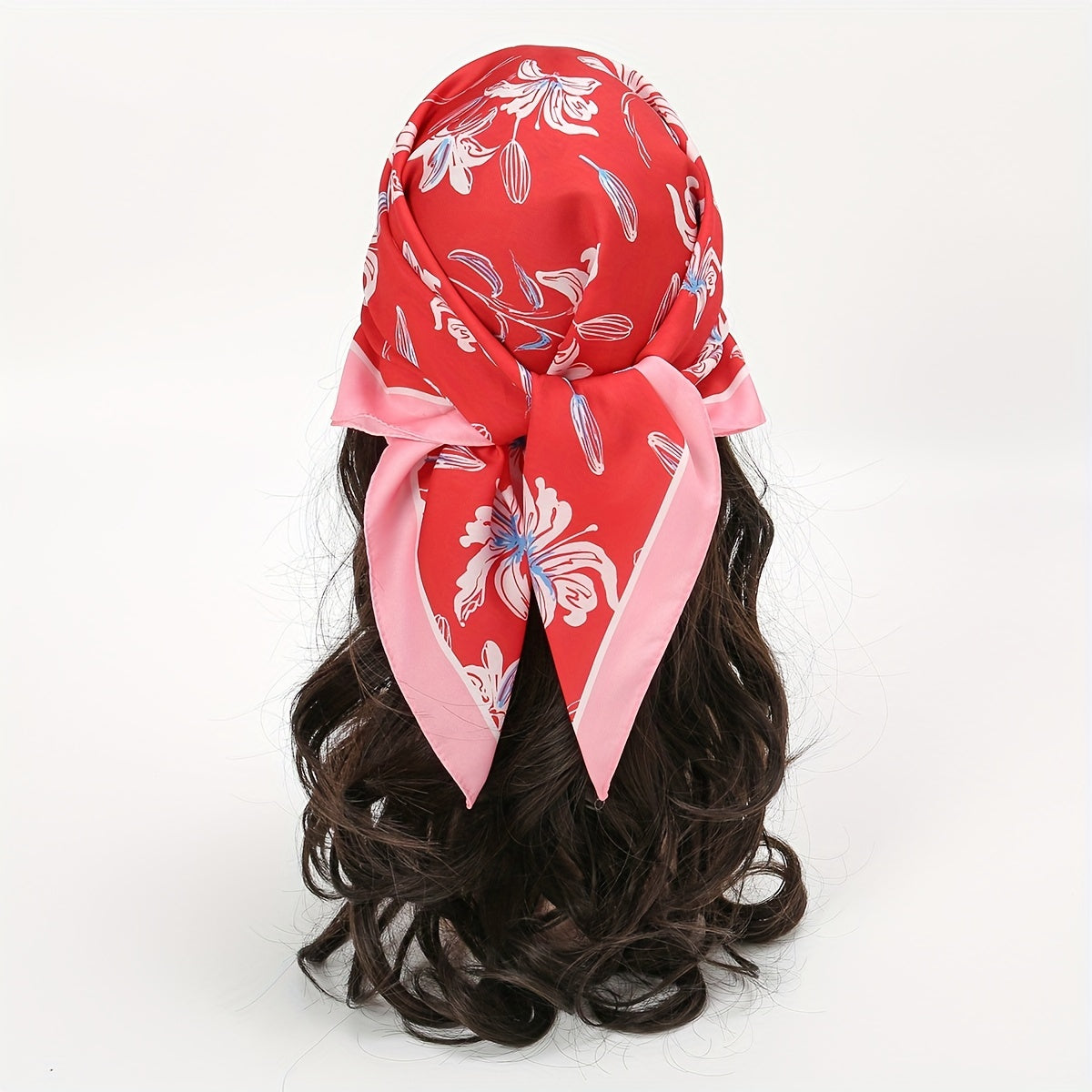 Red Flower Print Bandana Classic Square Scarf Neckerchief Hair Wrap