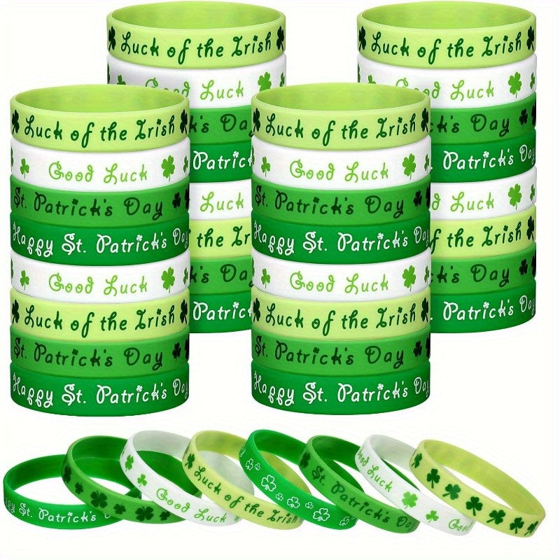 12pcs St Patrick's Rubber Wristbands - Lucky Shamrock Bracelets