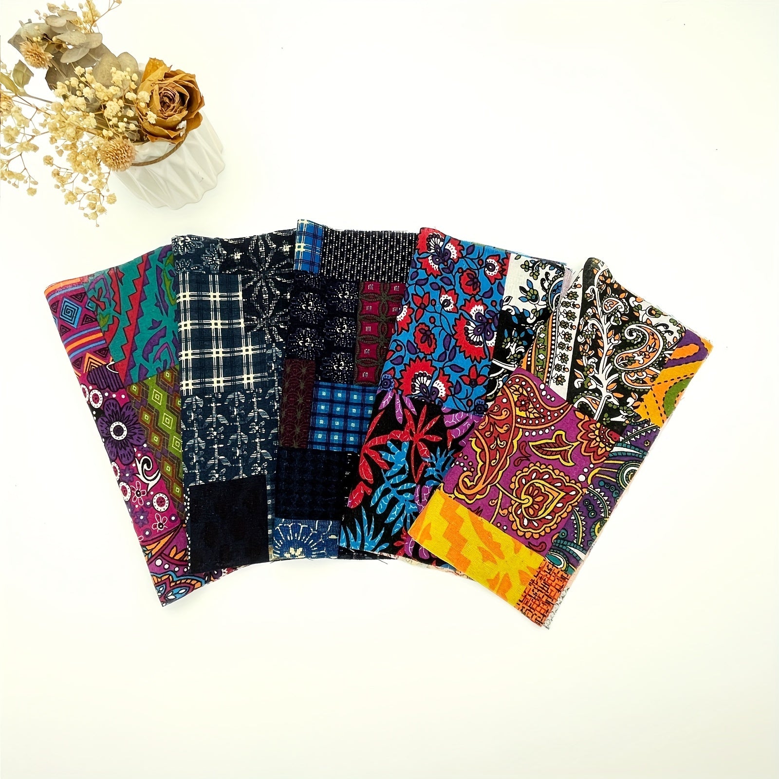 5pcs Retro Fabric Patchwork for DIY Craft Doll Clothing