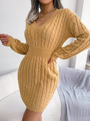 Cable Knit Long Sleeve Bodycon Sweater Dress