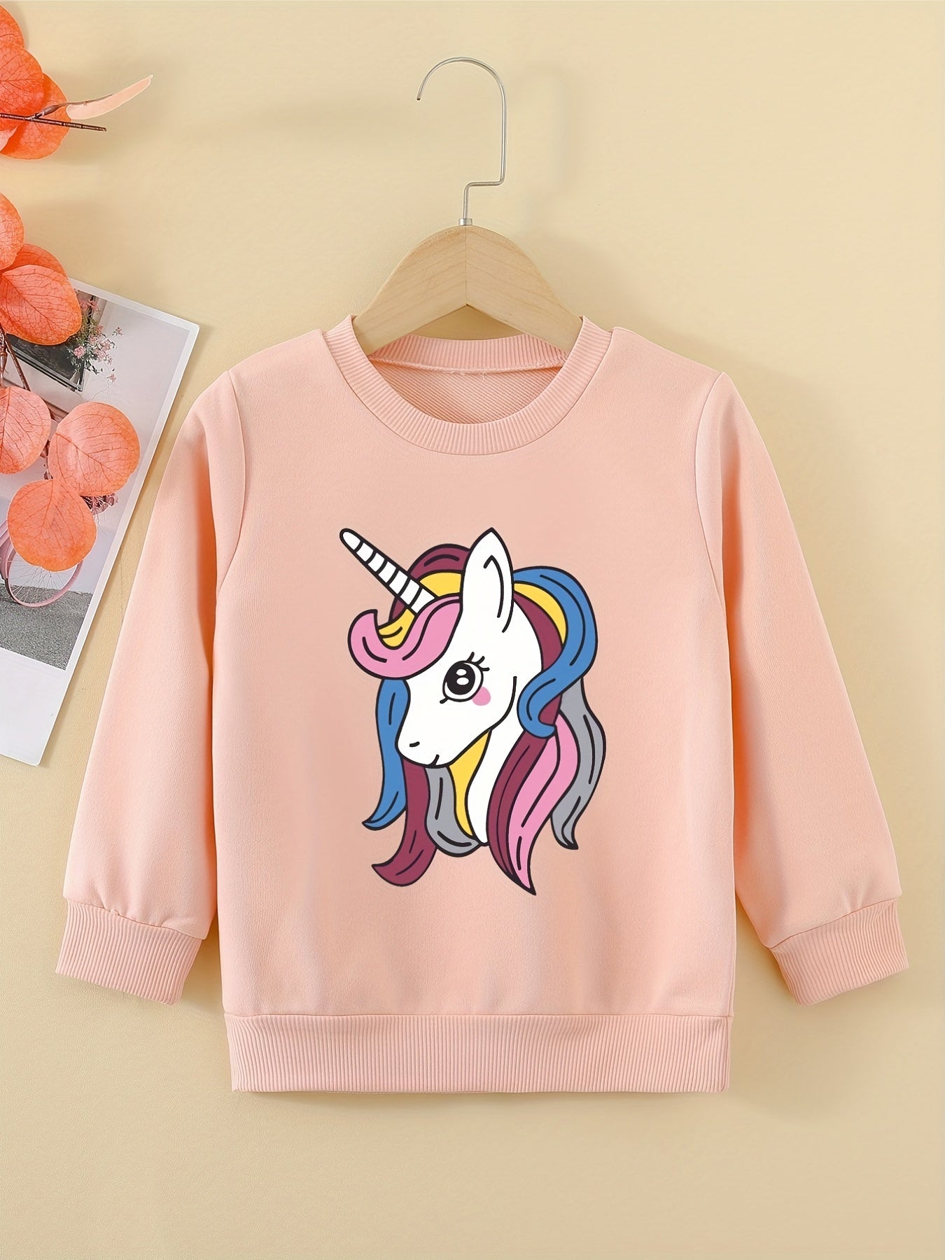 Girls Unicorn Curls Graphic Sweatshirt, Comfy Fit Pullover