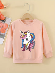 Girls Unicorn Curls Graphic Sweatshirt, Comfy Fit Pullover