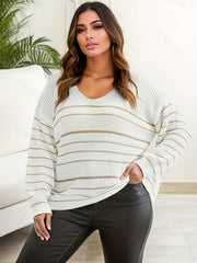 Casual Stripe Print V Neck Sweater