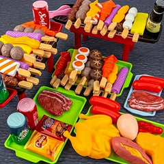 27pcs Kitchen Playset BBQ Pretend Play Food with BBQ Grill Kitchen Accessories