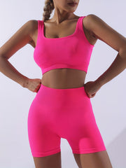 Ribbed Workout Set Beauty Back Sports Bra & High Waist Gym Shorts