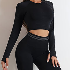 Solid Long Sleeve Hollow Yoga Top High Stretch Crop Running Fitness T shirt