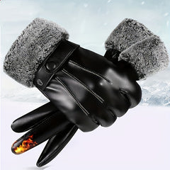 Men's Warm Gloves Motorcycle Riding Cold proof Leather Gloves Plus Velvet