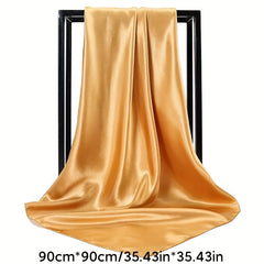Solid Satin Bandana Large Square Scarf Hijab Women Head Wraps Casual Turban