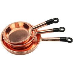 1:12 Dollhouse Miniature Cookware Set Metal Frying Pan & Copper Tart Pans