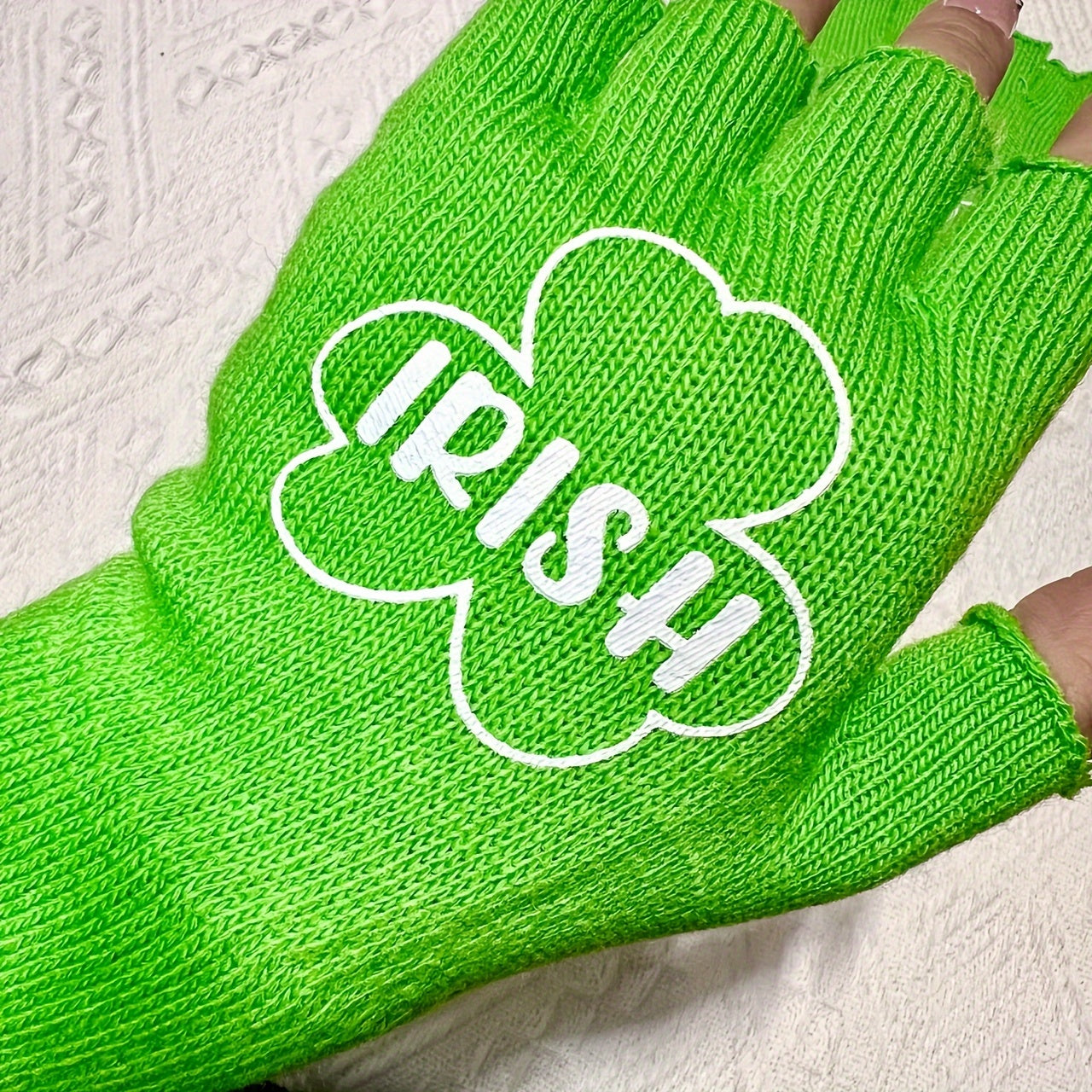 Green Four Leaf Clover Half Finger Outdoor Sports Gloves