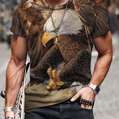 Men's Eagle Print T-shirt Casual Stretch Tee for Outdoors