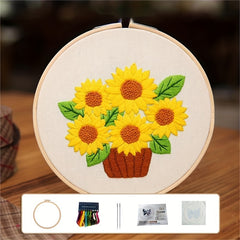 Embroidery Starter Kit for Adults - Sunflower Pattern, Hoop, Threads