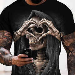 Men's Skull Print Sports T shirt Round Neck Tee Shirt