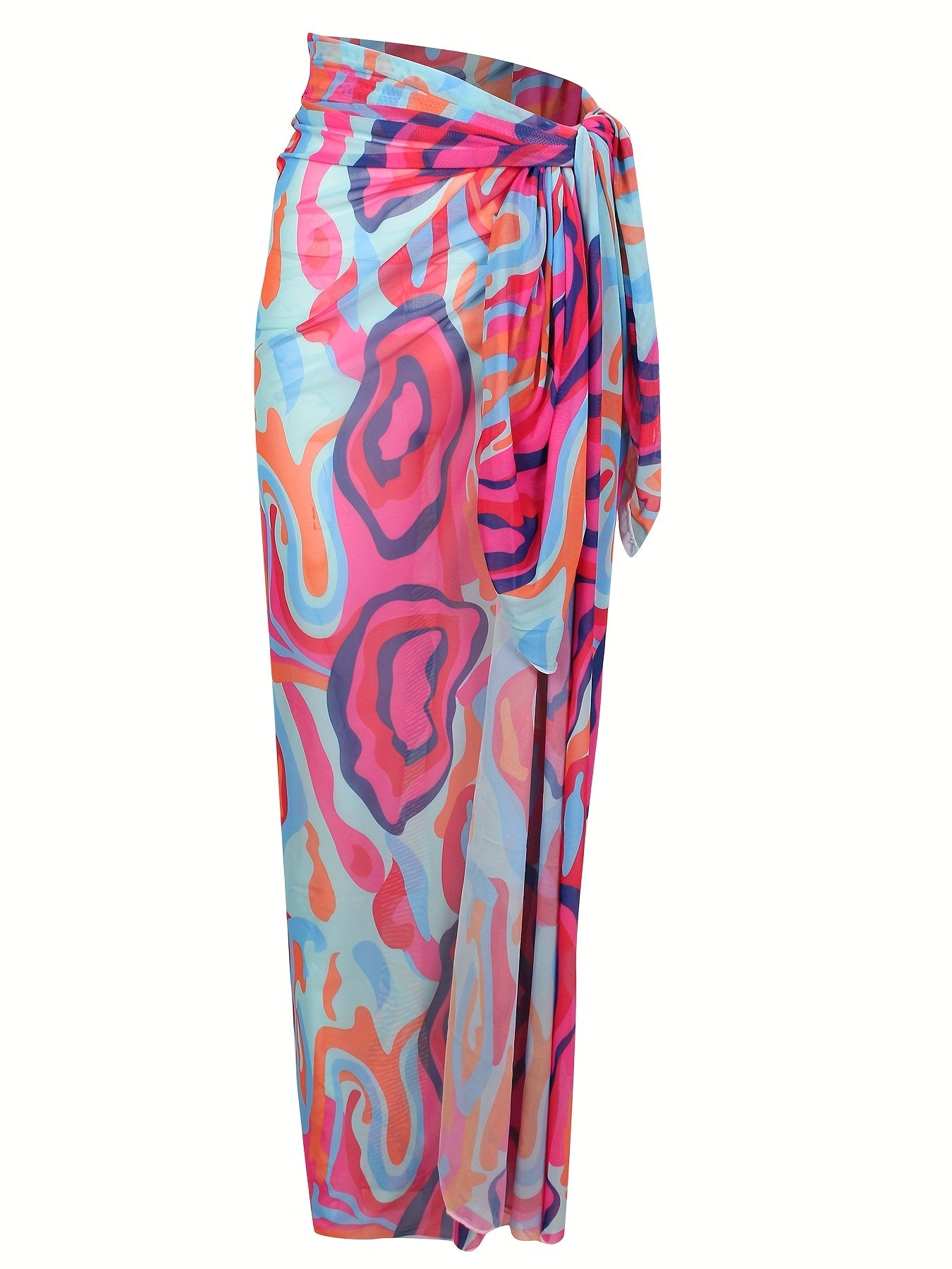 Colorful Tie Side Mesh Cover Up Sarong Beach Coverup